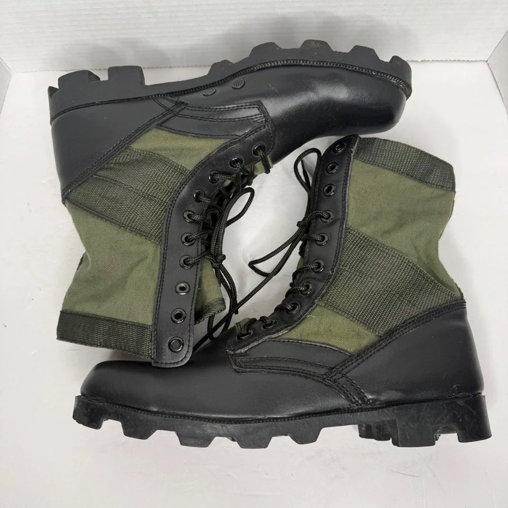 Vietnam Jungle Combat Boots Mens 12 Black Green Leather Military Reproduction